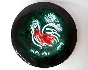 Large decorative dish in enamelled ceramics - 1950s