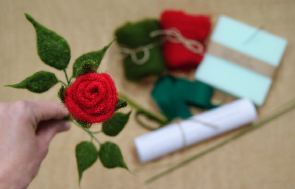 Needle Felt Kit Rose Needle Felt Kit Flower Red Rose Etsy