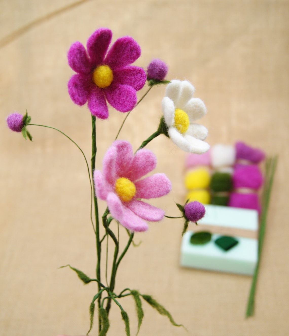 3 DIY needle felted summer flowers cosmos flowers kit needle Etsy