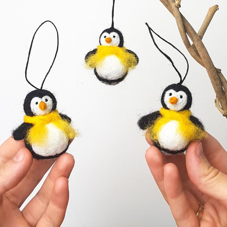 Needle Felted Penguin Christmas Ornament Penguin Wool Etsy