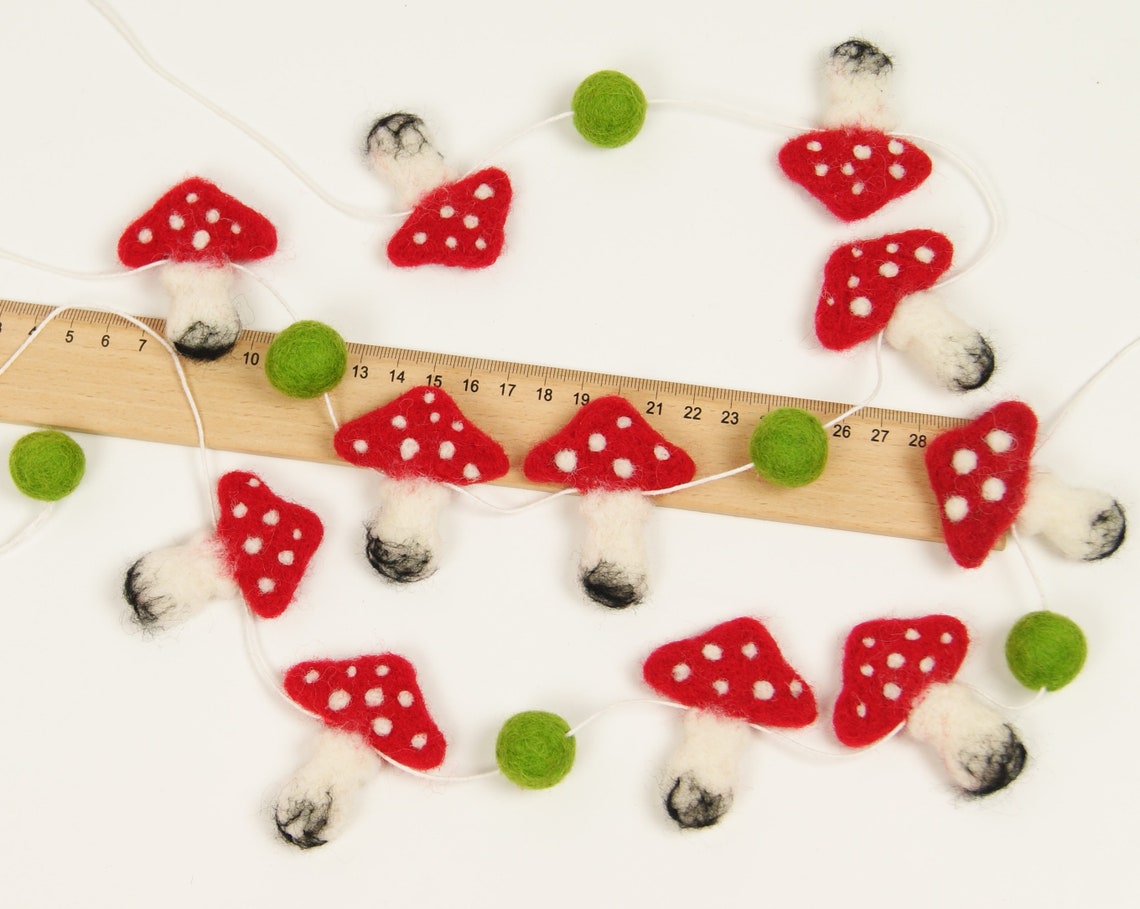 DIY Garland Pom Pom Mushroom Garland Mushroom Garden Decor Etsy