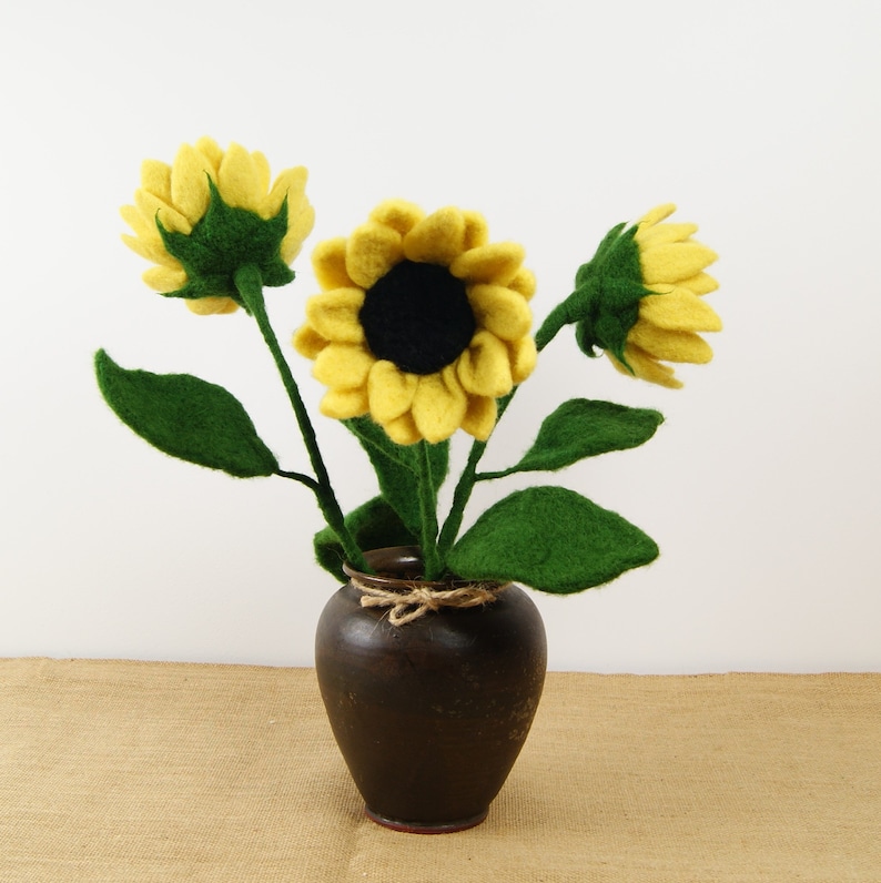 DIY 3 SUNFLOWER felt flower kit felting flower diy kit Etsy