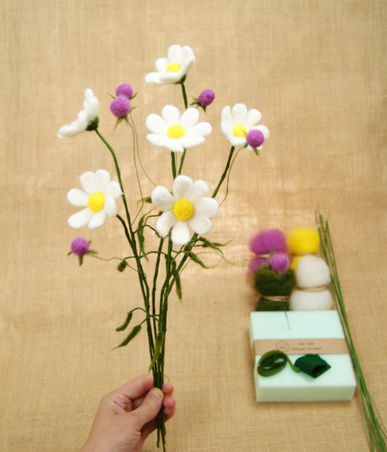 6 DIY cosmos flower needle felting flowers kit needle felt Etsy