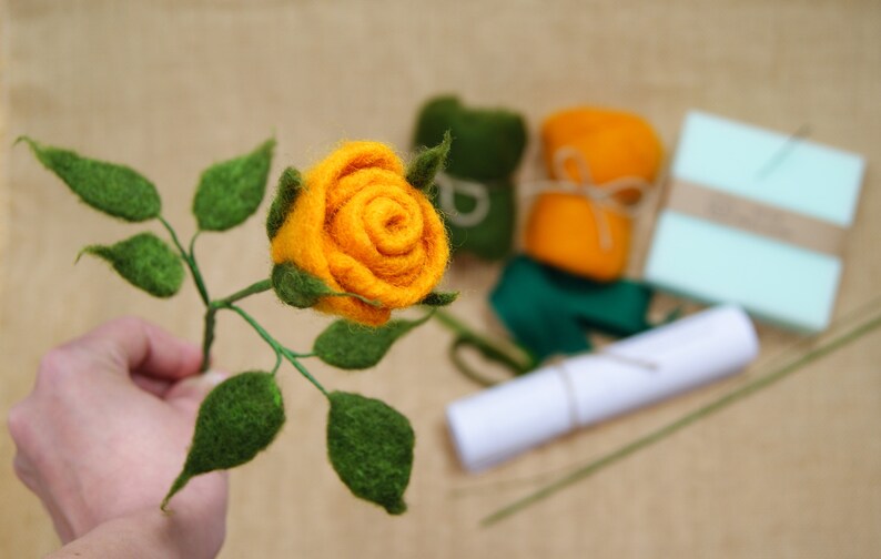 DIY felt rose needle felting rose kit wool kit flower diy Etsy Polska