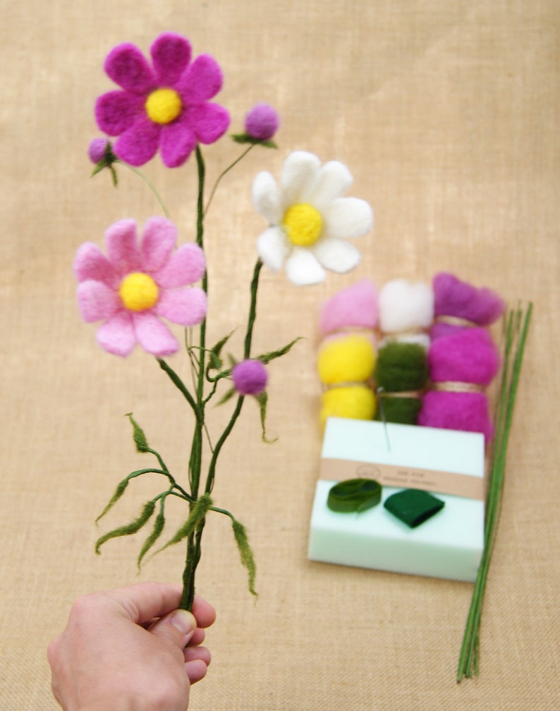 3 DIY needle felted summer flowers cosmos flowers kit needle Etsy