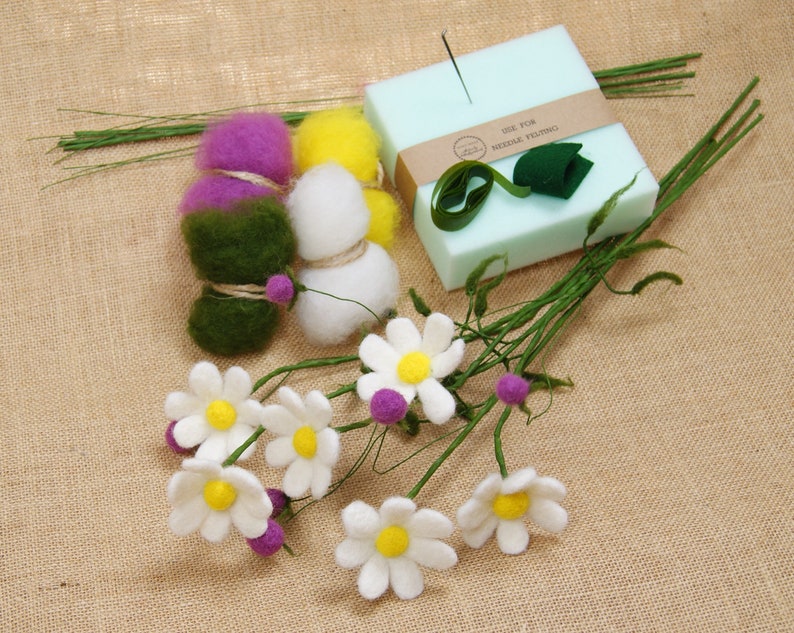 6 DIY cosmos flower needle felting flowers kit needle felt Etsy