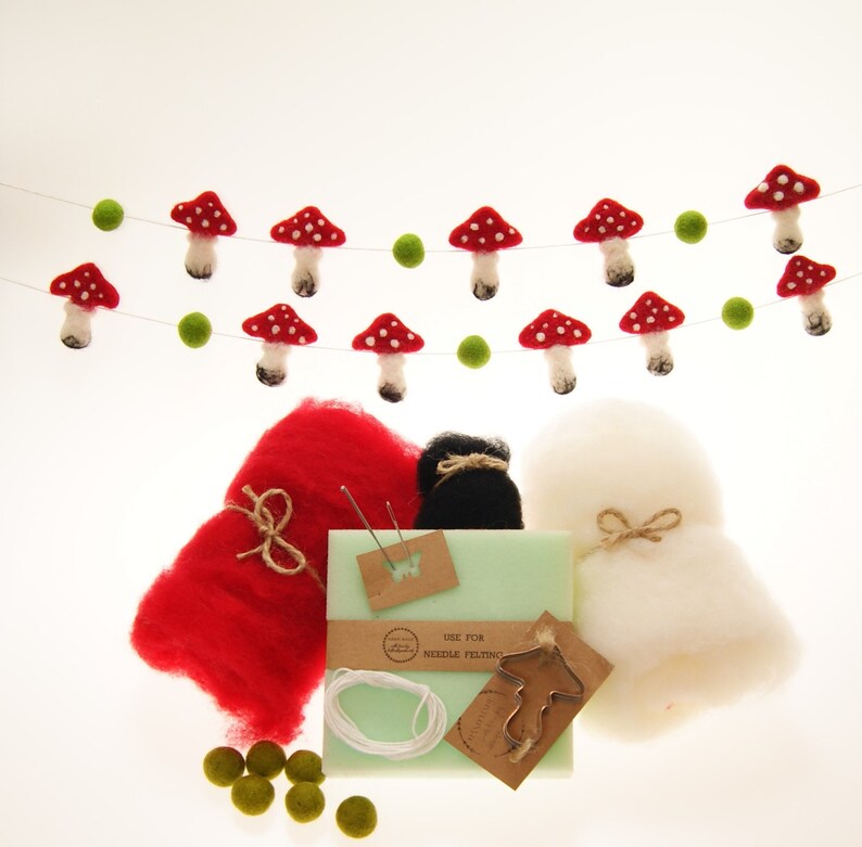 DIY garland pom pom mushroom garland mushroom garden decor Etsy