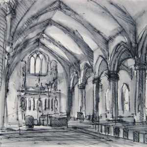 Catholic Wedding Gift, Custom Wedding Drawing, Church Ink Drawing 5x7, Personalized Wedding Church Illustration