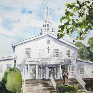 Regalo de boda ilustración personalizada de la iglesia, regalo personalizado de la acuarela del lugar para la pareja