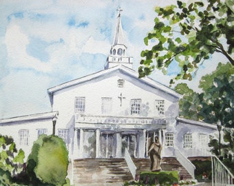 Wedding Gift Custom Church Illustration, Personalized Venue Watercolor Gift for Couple