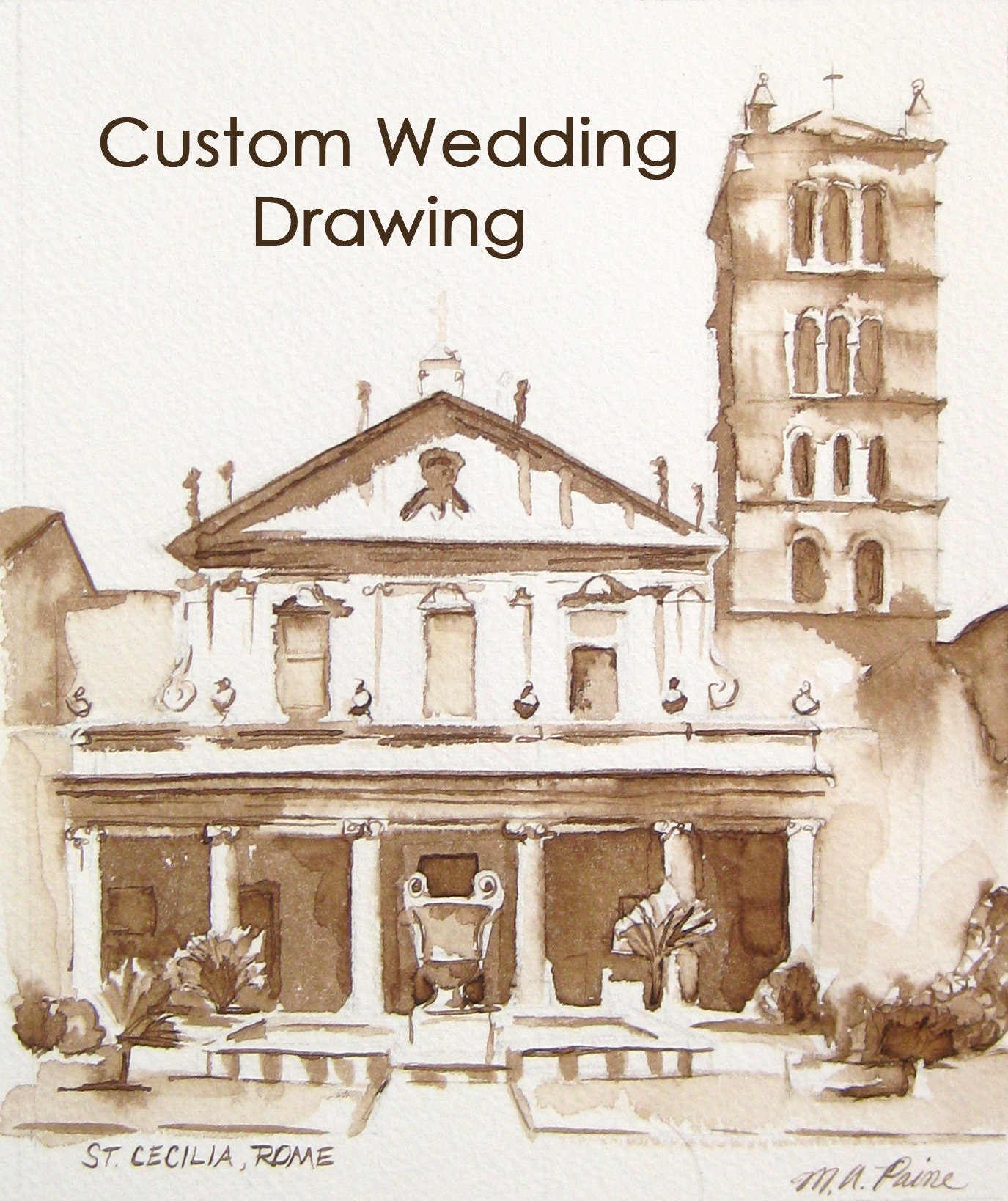 Custom Church Ink Drawing, Catholic Wedding Gift, 5x7 Anniversary Art ...