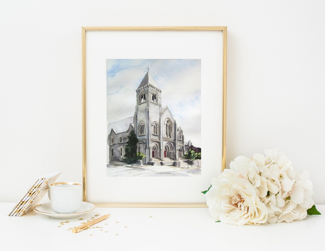 Custom Church Watercolor Wedding Gift, Wedding Illustration 10x14 - Etsy