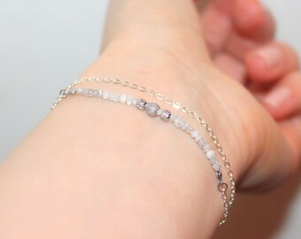 White Diamond Raw & Clear Quartz  bracelet: dainty delicate unique , gift idea, anniversary
