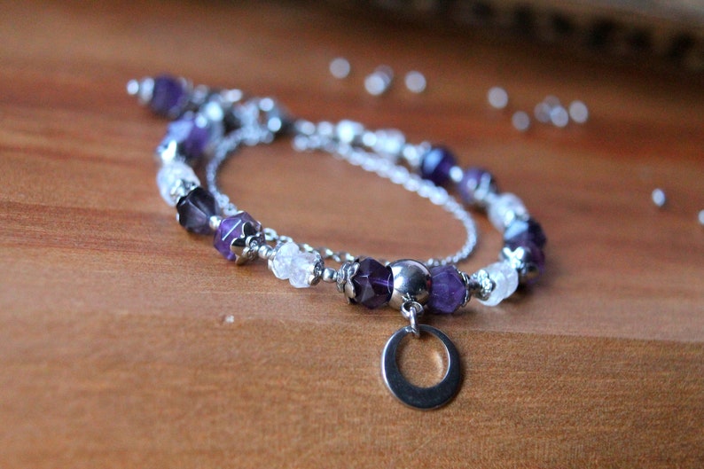 Amethyst ~ Moonstone ~ AAA Healing multi gemstone dainty bracelet perfect gift for her wedding anniversary birthday valentines gift