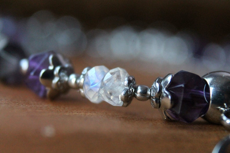 Amethyst ~ Moonstone ~ AAA Healing multi gemstone dainty bracelet perfect gift for her wedding anniversary birthday valentines gift