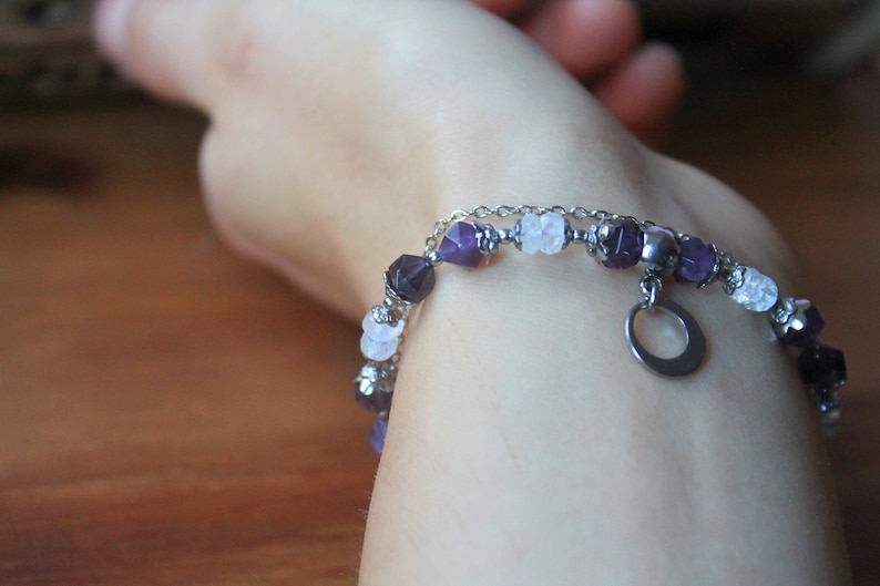 Amethyst ~ Moonstone ~ AAA Healing multi gemstone dainty bracelet perfect gift for her wedding anniversary birthday valentines gift