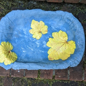 Concrete cement garden leaf art, bird feeder, bird bath, butterfly bath - rectangular yellow coral bells