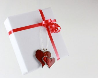 Decorative hearts as gift tags made of glass (2 pieces)