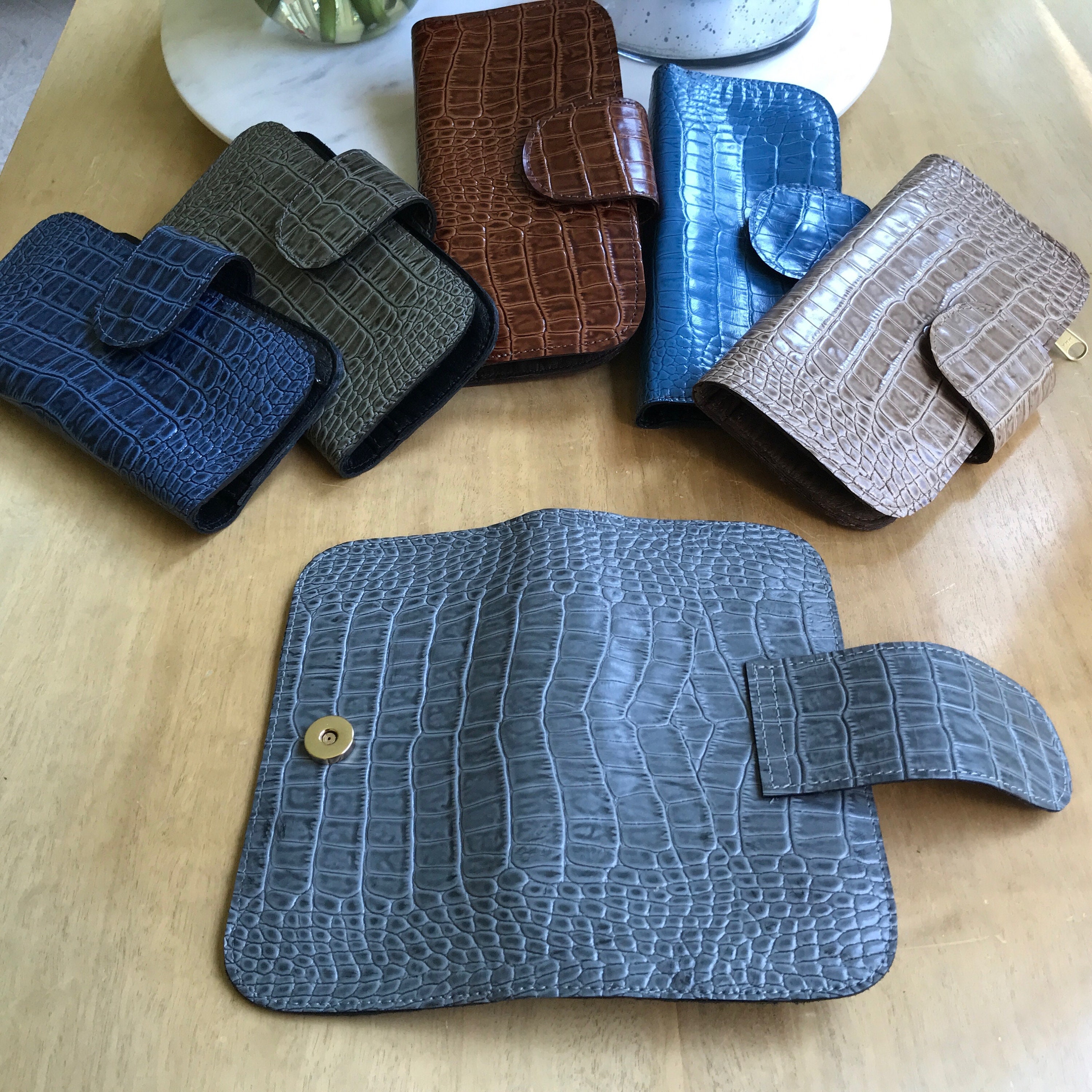 Grey leather wallet Women's leather wallet Grey Etsy