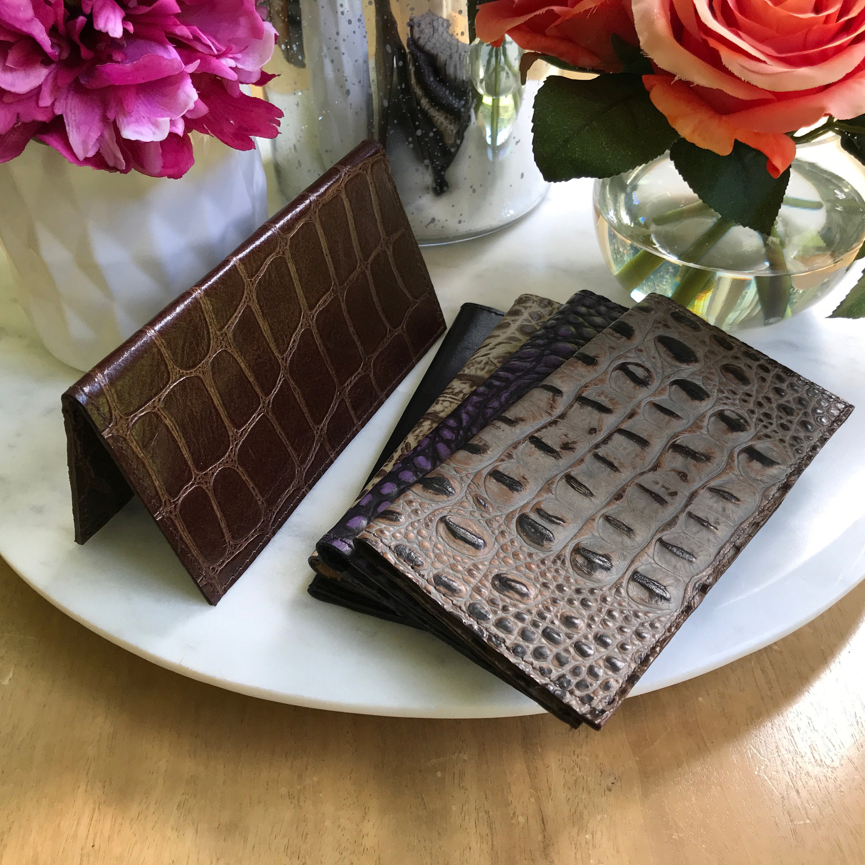 Brown leather wallet Checkbook cover Brown women's Etsy