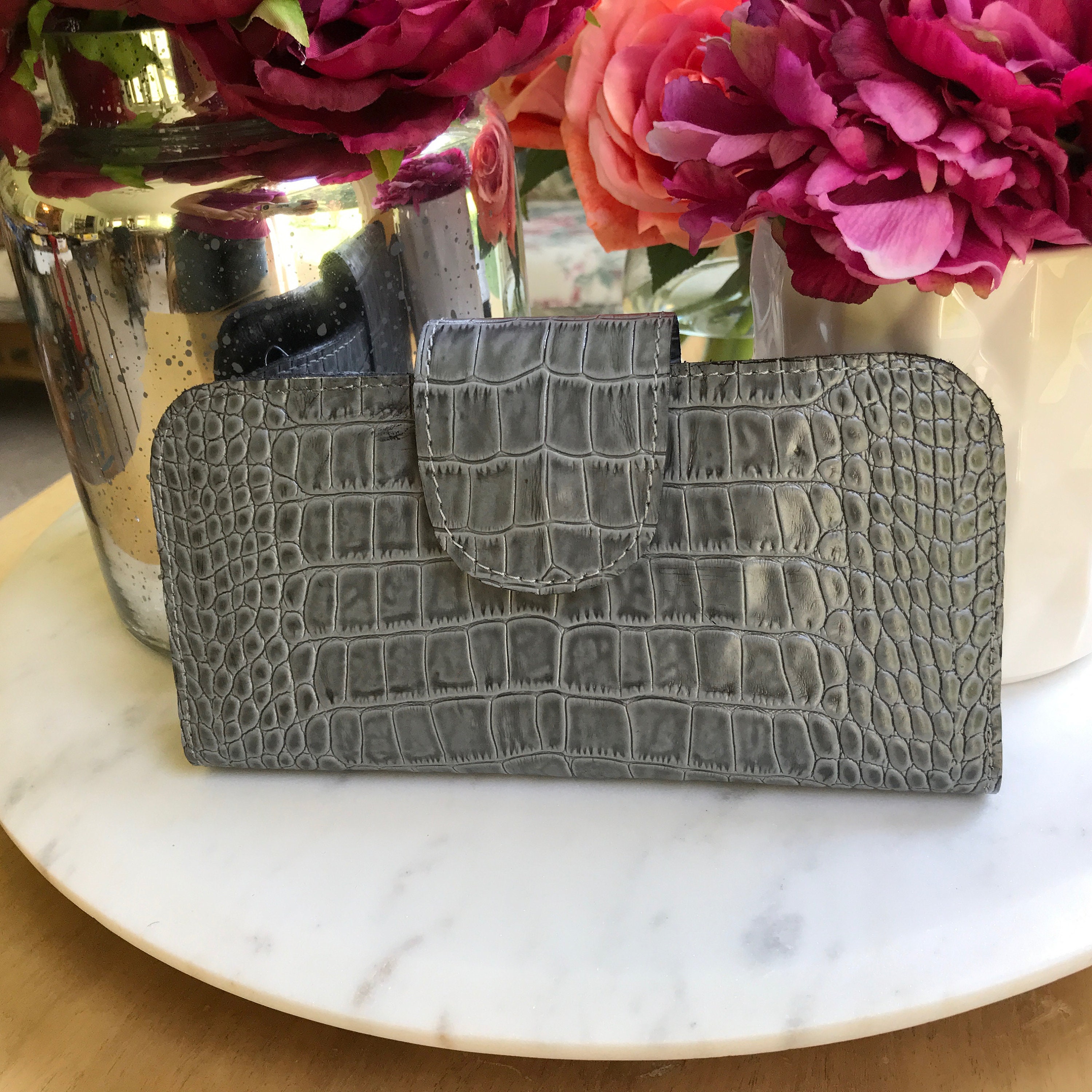 Grey leather wallet Women's leather wallet Grey Etsy