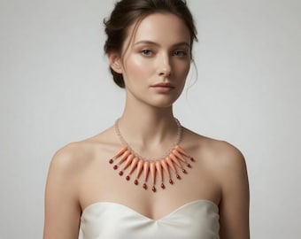 Choker-Halskette aus 18-karätigem Goldfilled mit klarem Quarz, Bambuskoralle und Harz
