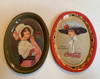 3 1973 Coca Cola Small Vintage Oval Mini Tin Tip Trays 6in x 4.5in