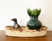 Oblong Sweet Grass Basket or Tray, vintage 1970 39 s rattan basket for Boho or Eclectic decor vanity tray natural rustic