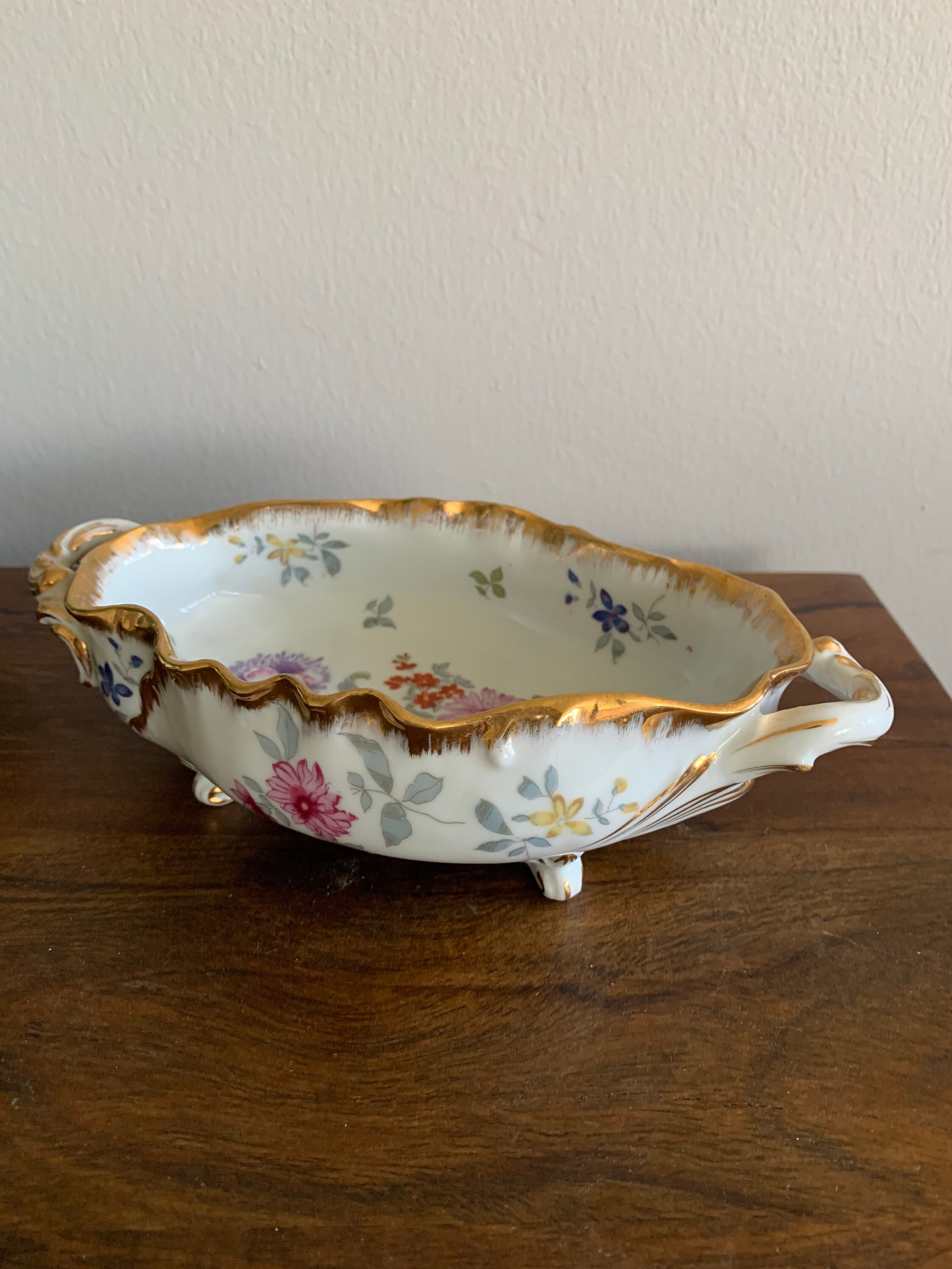 Oval Footed Porcelain Bowl With Spring Flowers and Gold Edging Etsy