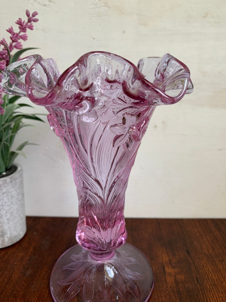 Fenton Daffodil Ruffled Vase Lilac Clear Glass Pink/Purple | Etsy