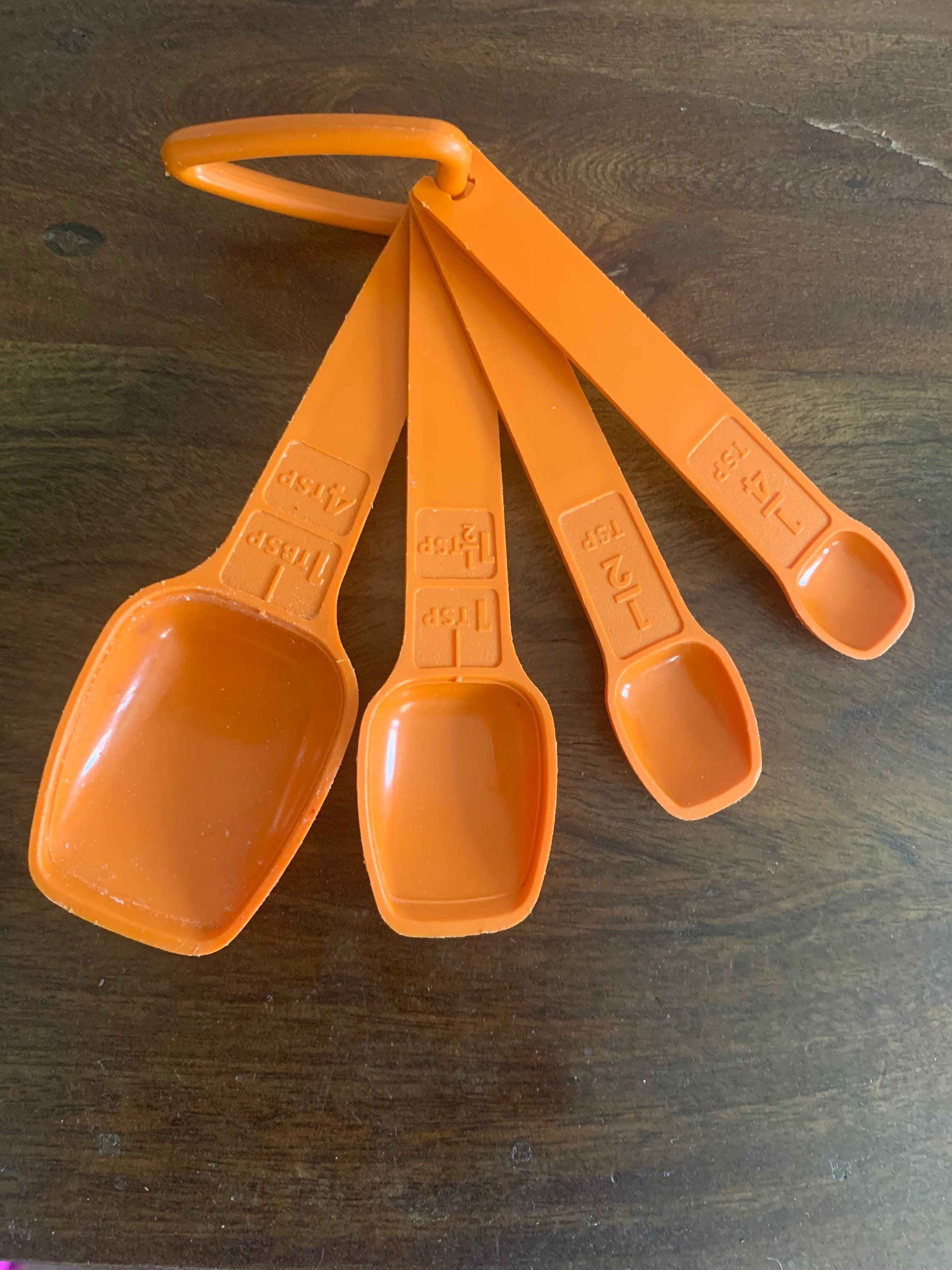 Vintage Dark Orange Tupperware Measuring Spoons Set of 4 