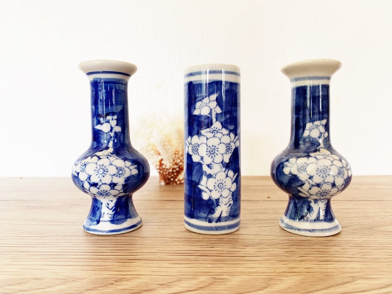 Set Of 3 Miniature Chinese Export Blue And White Prunus Etsy