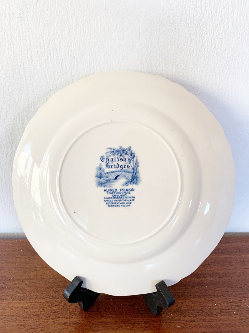 vintage blue and white ironstone plate Coastal Cottage decor Alfred Meakin \u2018Tilford Bridge\u2019 from English Bridges Collection