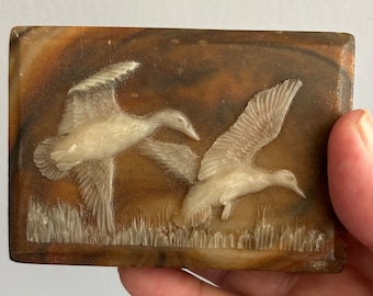 Incolay Brown Duck Faux Marble  Paperweight Man Gift Vintage Office Desk Decor grandpa chic