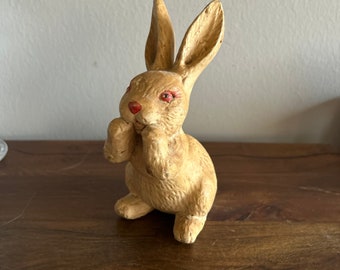 Brown Red Eye Bunny Rabbit Figurine Chalkware Country Farmhouse or Spring Easter Decor