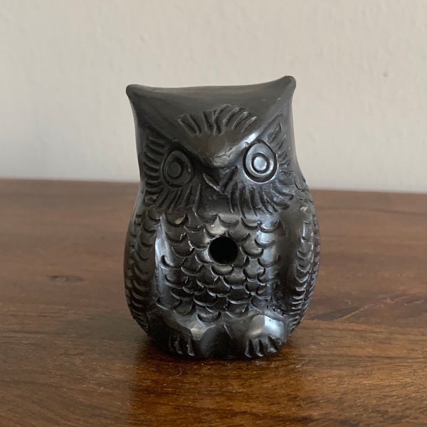 Small Black Owl Carved Obsidian Figurine Halloween Decor Owl Collector incense holder