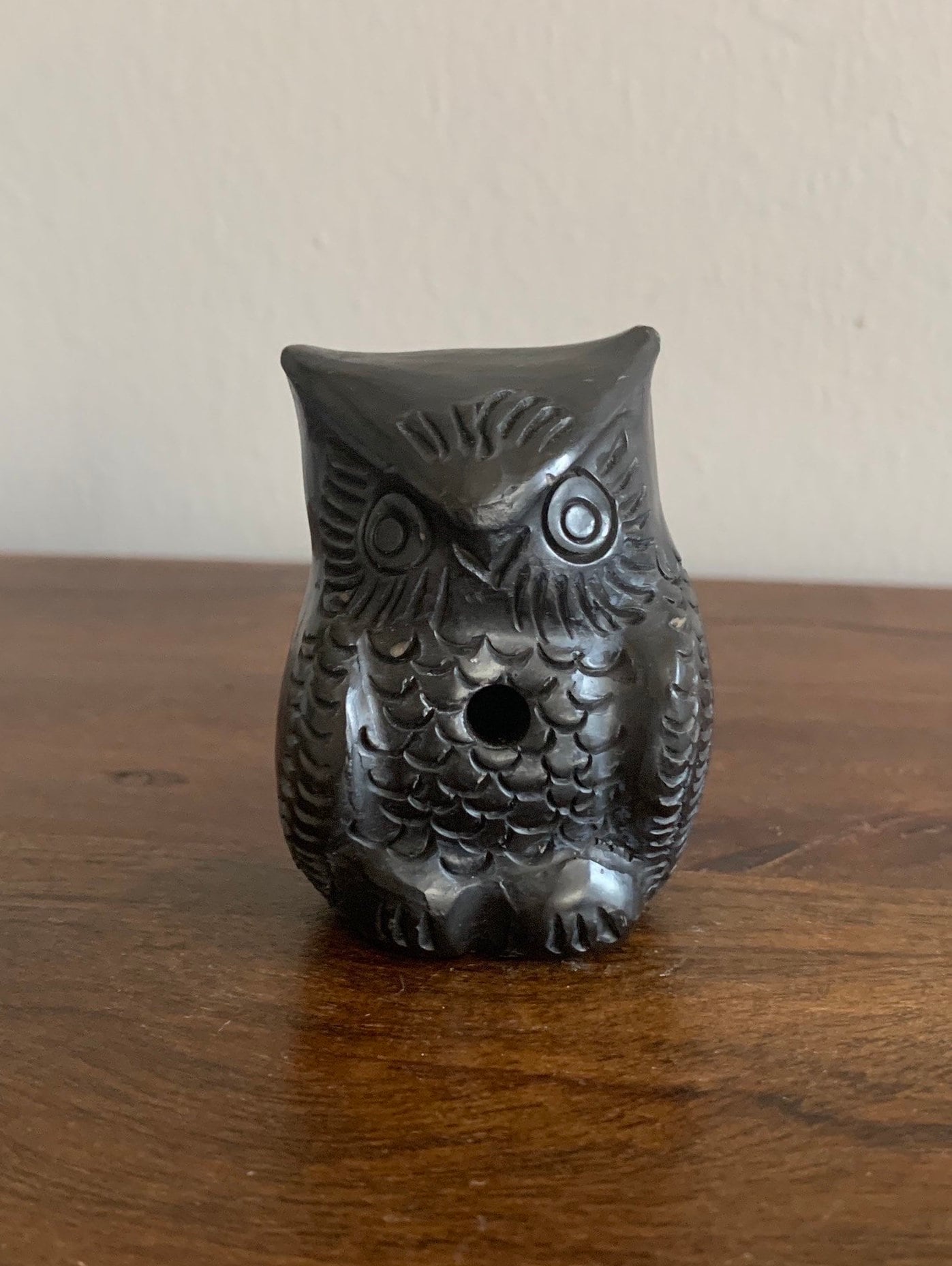 Small Black Owl Carved Obsidian Figurine Halloween Decor Owl Collector incense holder