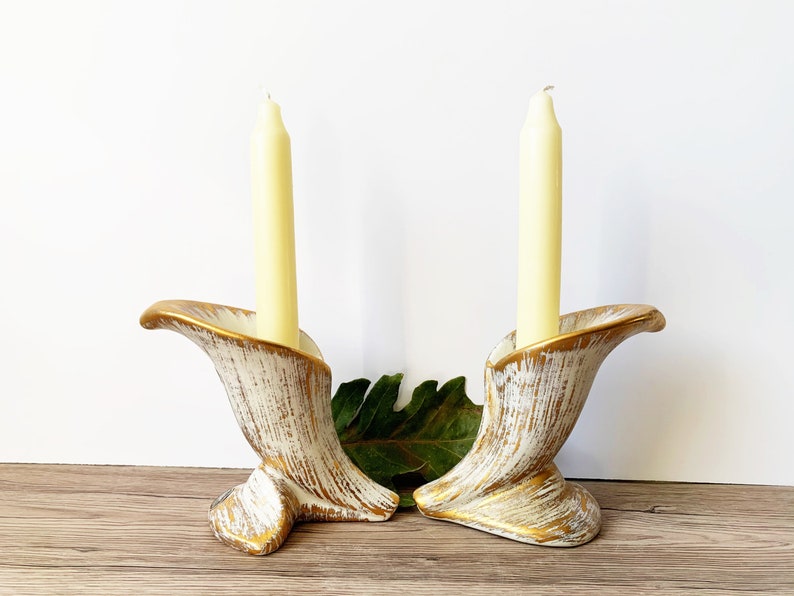 Royal Haeger Gold Tweed Lily Candle Holders mid century Etsy