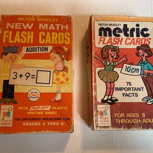 Tarjetas flash antiguas New Math 1965 y Metric 1977 Home School Educational Study