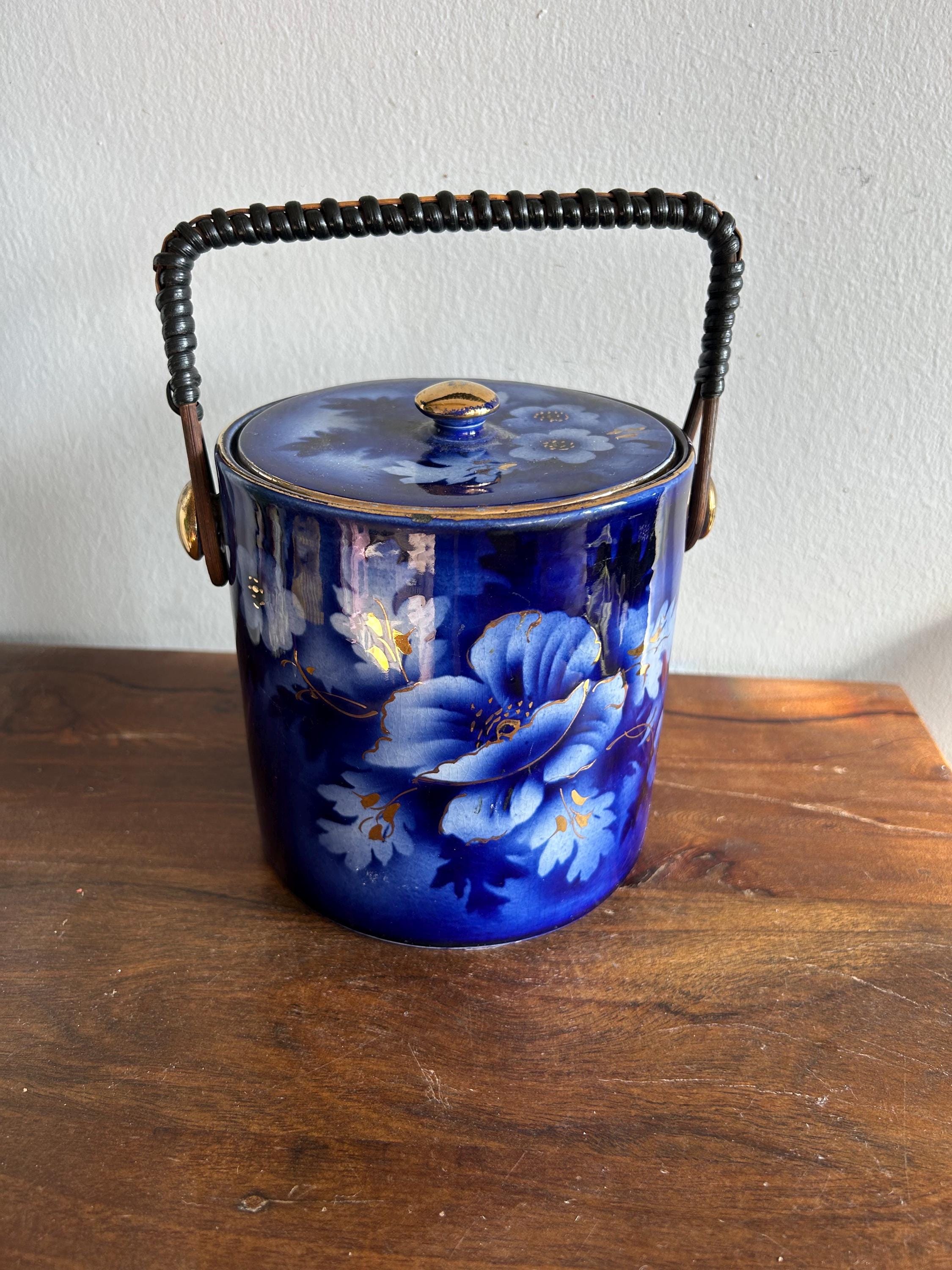 Vintage Biscuit Jar Blue Porcelain - Etsy