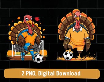 Turkey Soccer PNG Bundle: Fall Thanksgiving Clipart (Digital Download