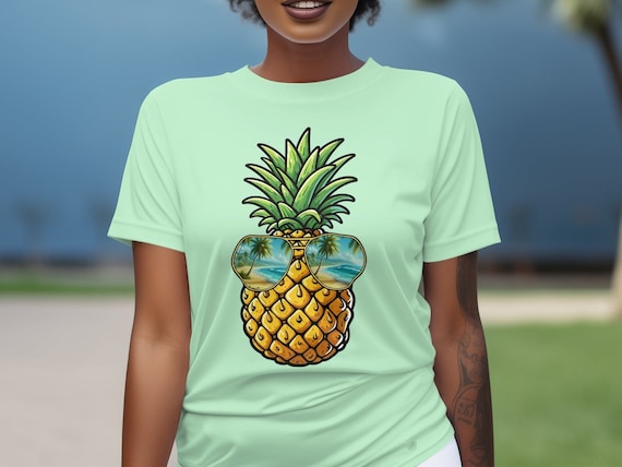 Men's Women's T Shirt Blue-Green Pineapple Flag Sunglasses Men's Women's T Shirt Blue-Green Pineapple Flag Sunglasses