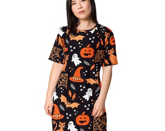 Pumpkin dress women, candy witch pumpkin cat Halloween dress women, Halloween dress plus size, Halloween dress girls, shirt dress women