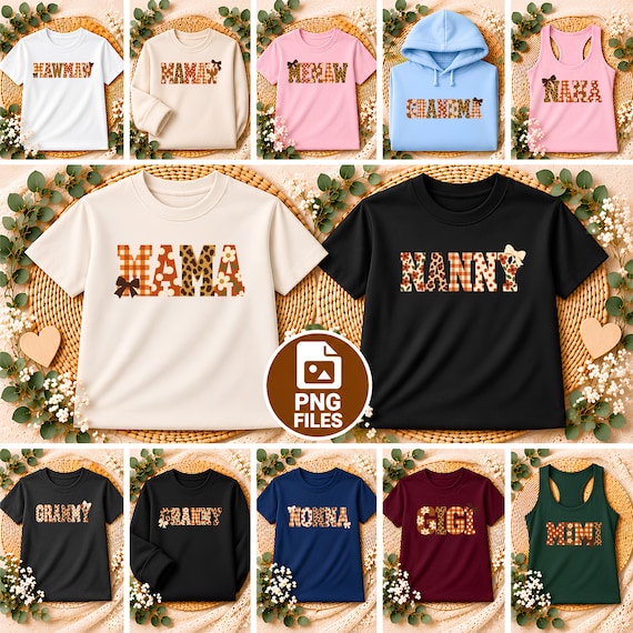 Mama Grandma Mimi PNG Bundle leopard plaid Names Autumn Patchwork Sublimation
