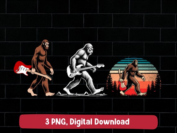 Electric Guitar Bigfoot PNG Bundle: Sasquatch Guitarist Design (Digital Download)