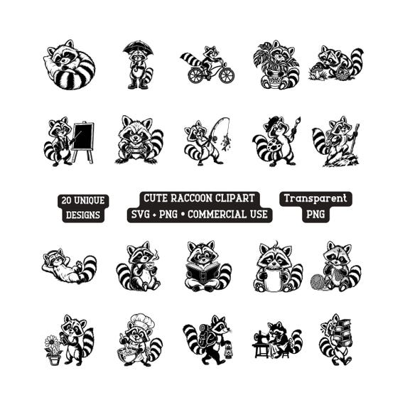 Raccoon SVG PNG Bundle: Playful Activities, Sublimation Crafts (Digital Download)