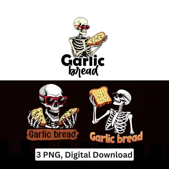 Garlic Bread Skeleton PNG Sublimation Cricut Clipart Funny Food Printable Digital Download