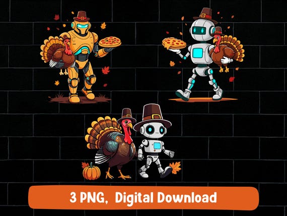 Robot Thanksgiving PNG: Turkey Pizza, Pilgrim, Fall Clipart (Digital Download