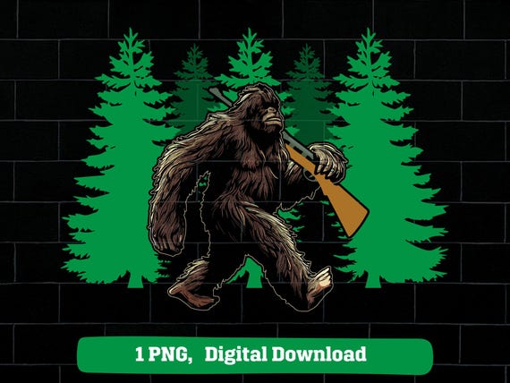 Bigfoot holding hunting gun png, bigfoot hunting png, sasquatch carrying hunting gun png