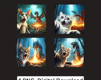Cat selfie with Dragon PNG Funny Fantasy Animal Design Sublimation Cricut Printable Digital Download